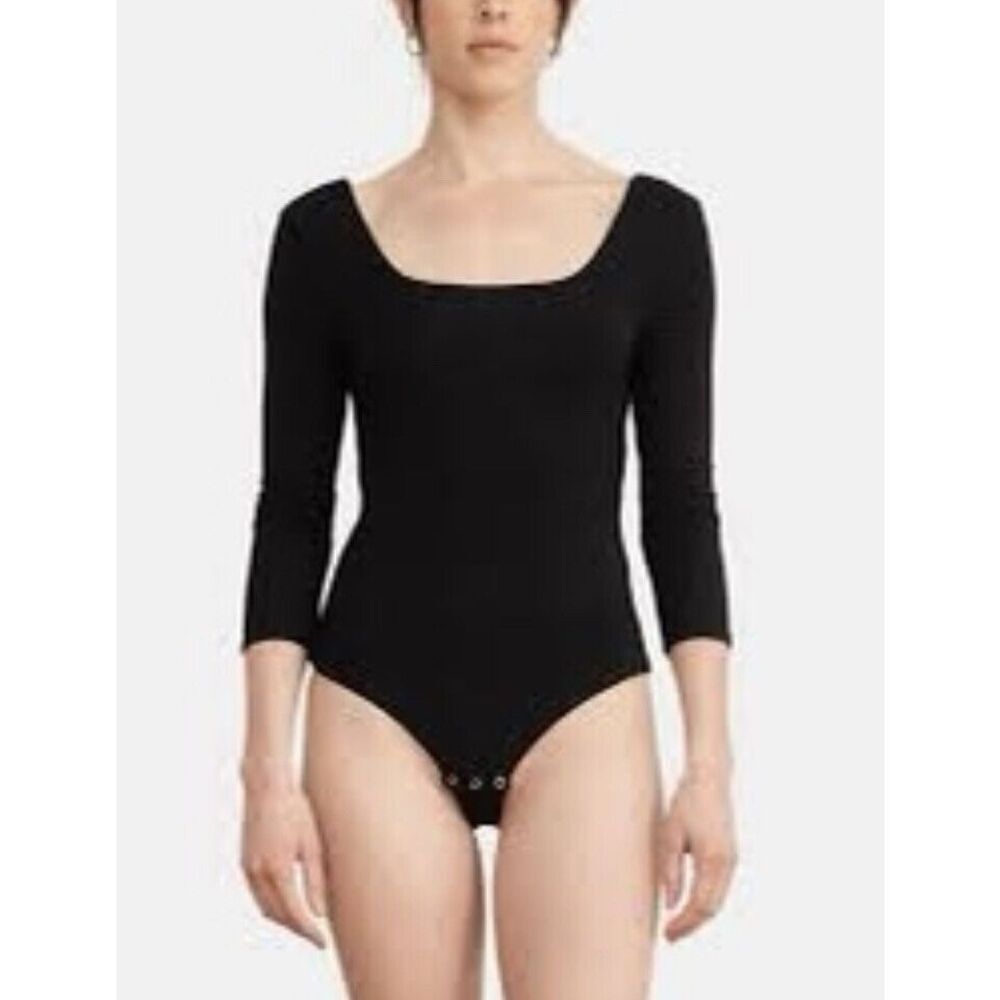 ADAY Best in Class Bodysuit Womens S Black 3/4 Sleeve Square Neck‎